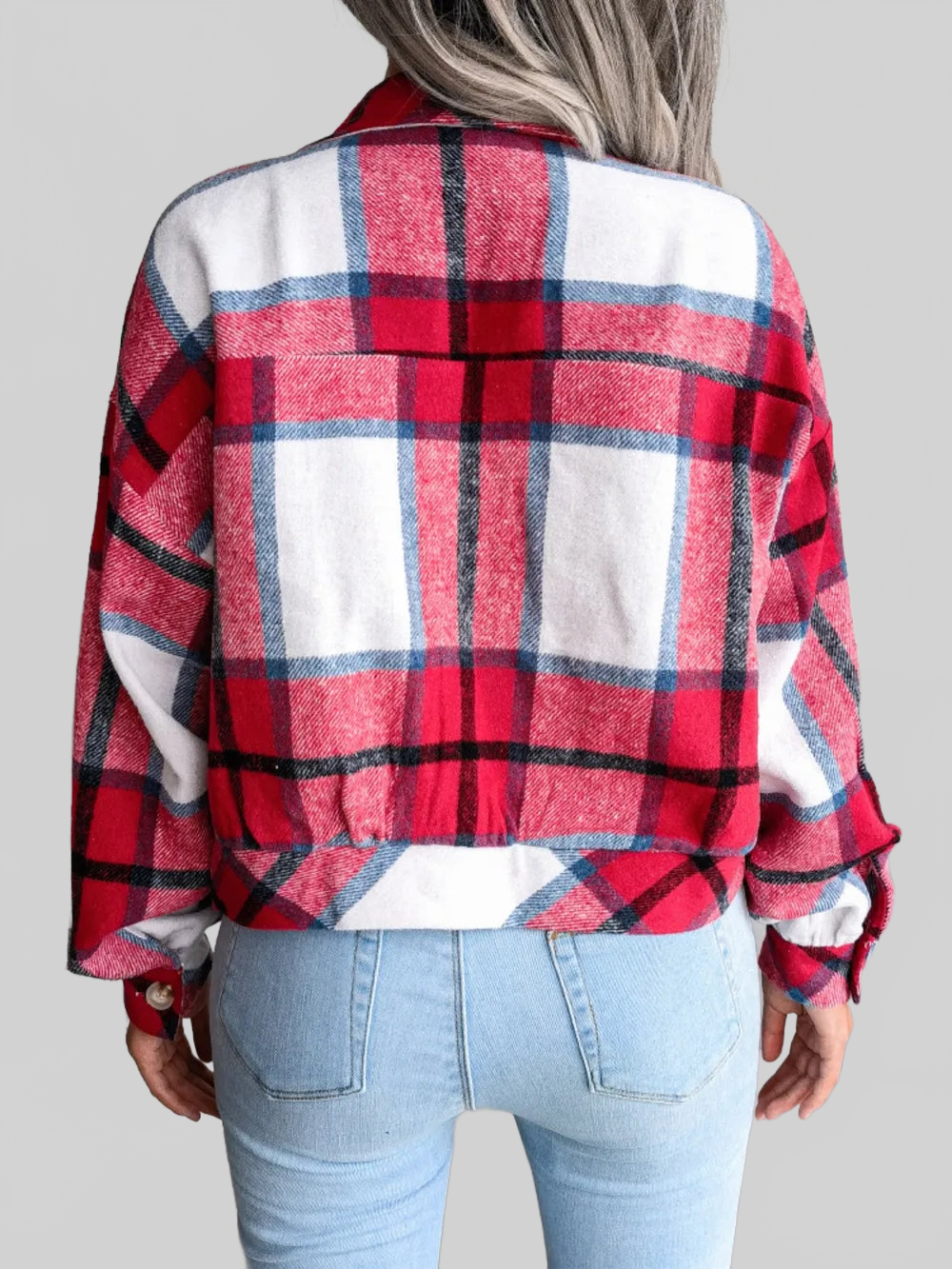 Plaid Collared Neck Long Sleeve Jacket nicholesgifts