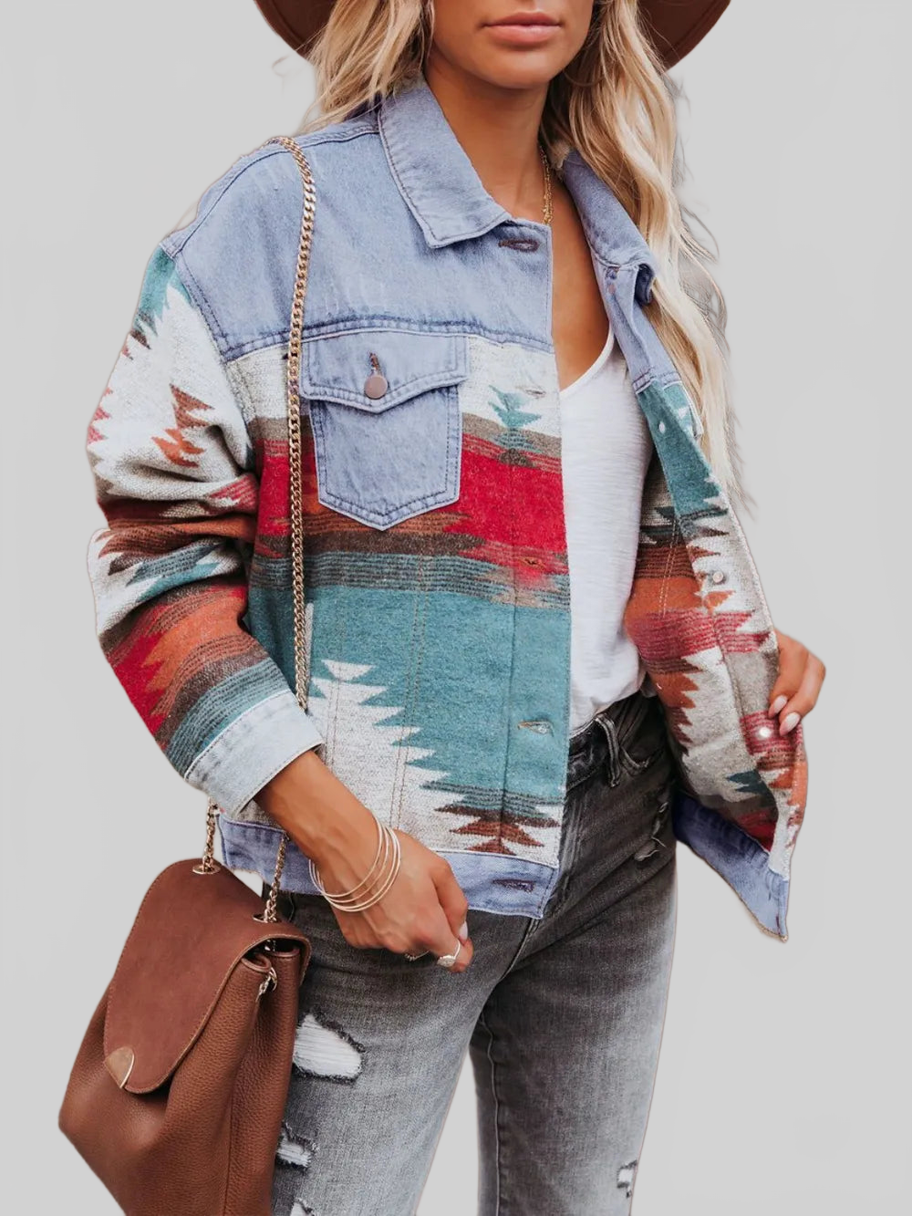 Geometric Button Up Long Sleeve Jacket nicholesgifts
