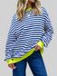 Women Striped Contrast Ribbed Trim Drop Shoulder Sweatshirt nicholesgifts