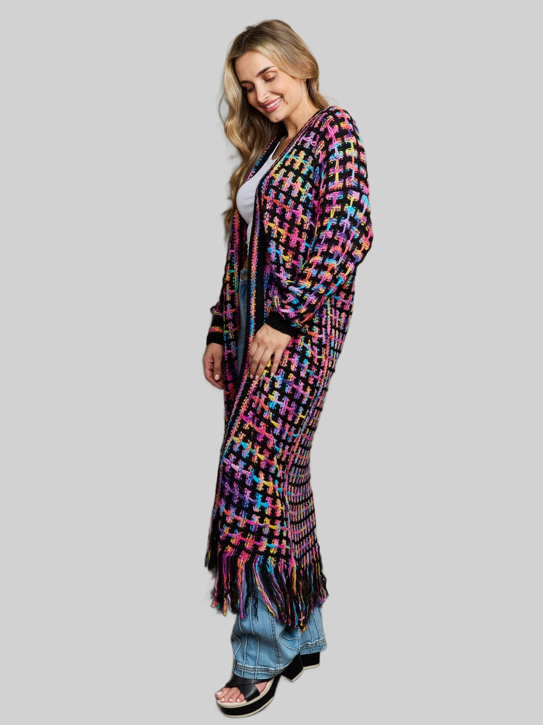 Women Open Front Fringe Hem Cardigan Sweater nicholesgifts