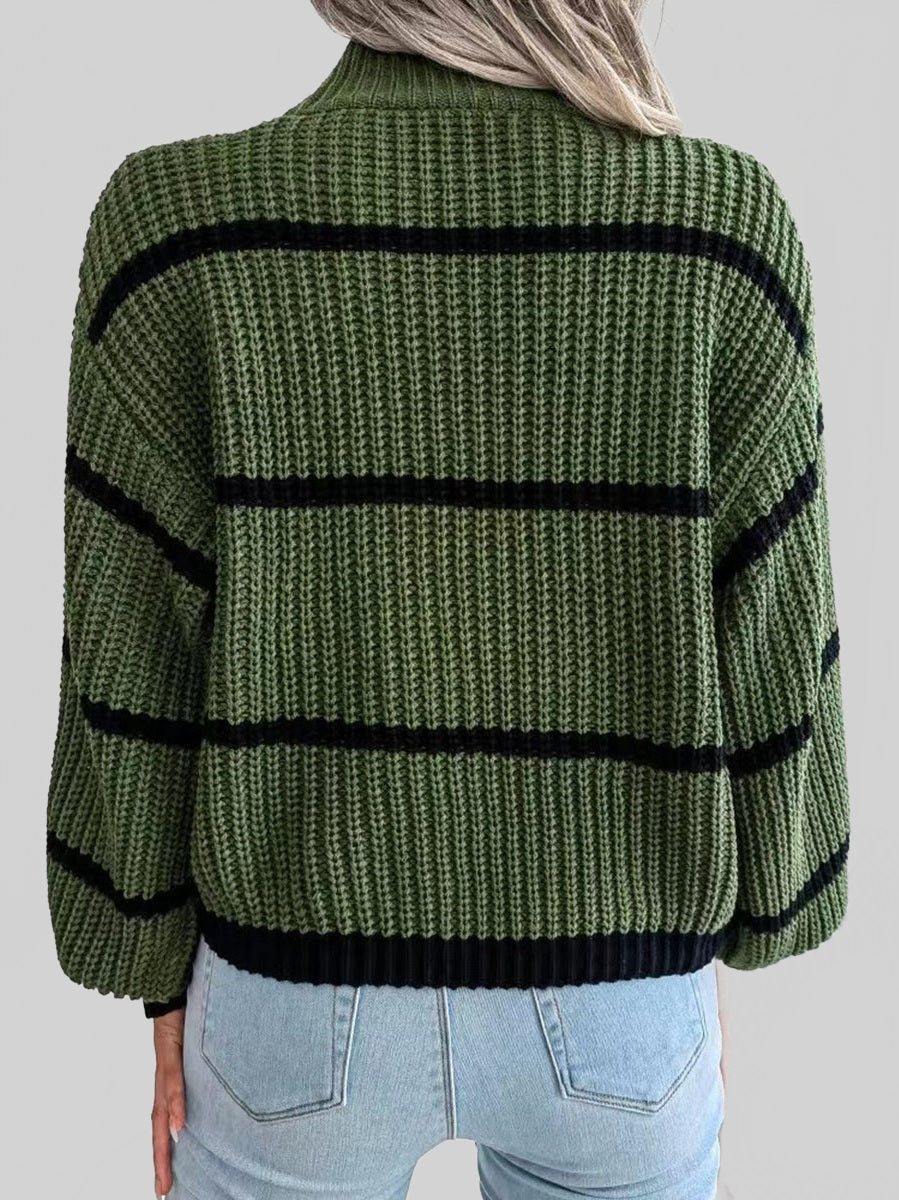 Striped Mock Neck Dropped Shoulder Sweater NicholesGifts