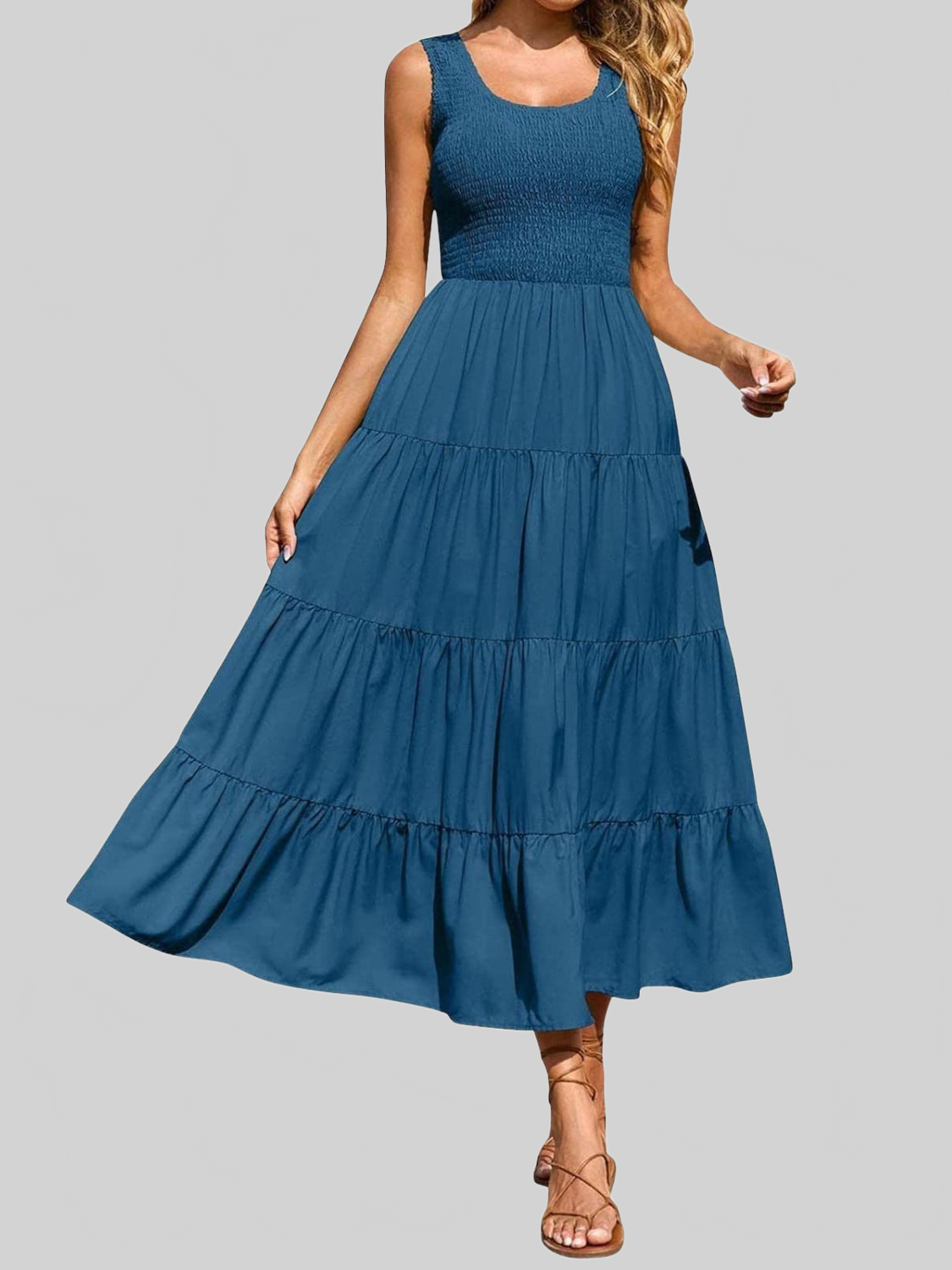 Women Tiered Smocked Wide Strap Summer Dress nicholesgifts