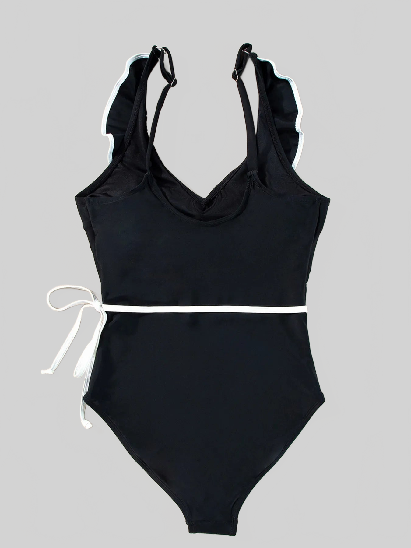 Women Ruffle Trim V-Neck One-Piece Swimsuit nicholesgifts