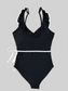 Women Ruffle Trim V-Neck One-Piece Swimsuit nicholesgifts