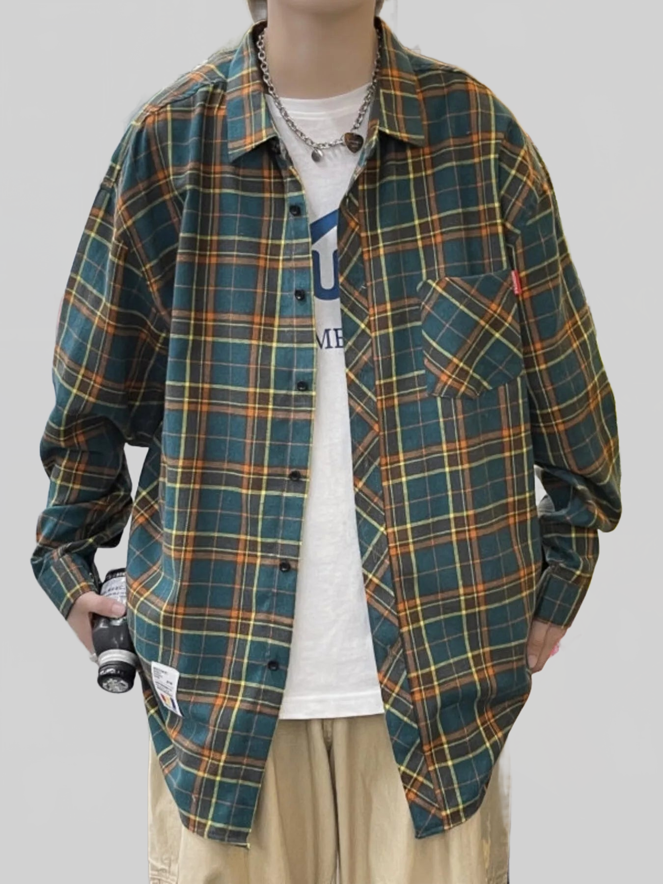 Men's Plus Size Plaid Long Sleeve Shirt nicholesgifts