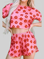 Floral Cropped Tee and Shorts Lounge Set nicholesgifts