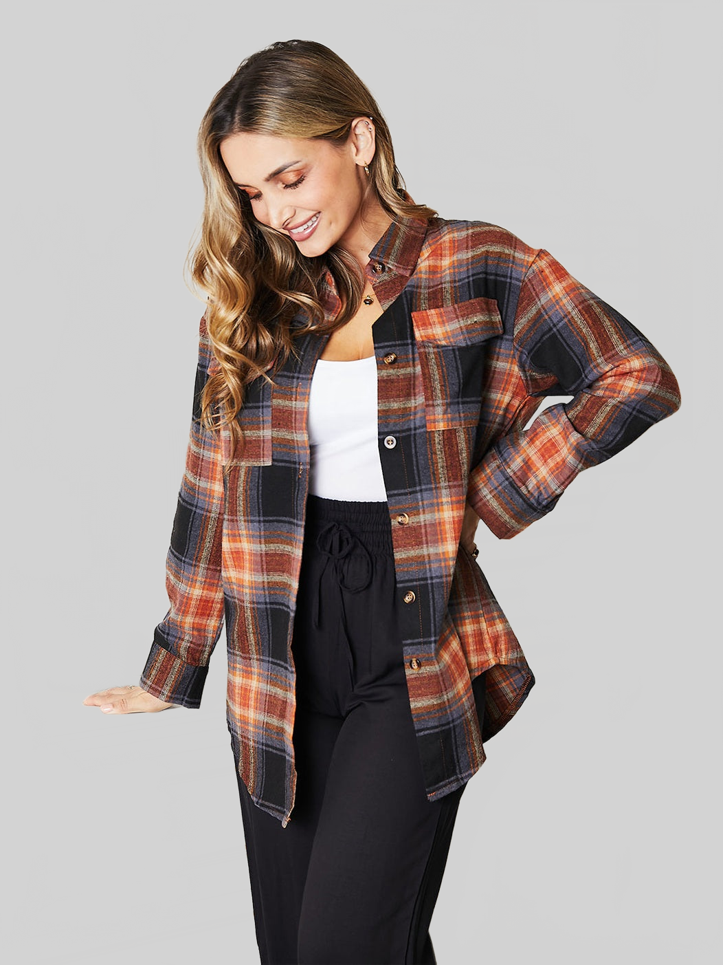 Mandy Plaid Dropped Shoulder Shirt NicholesGifts