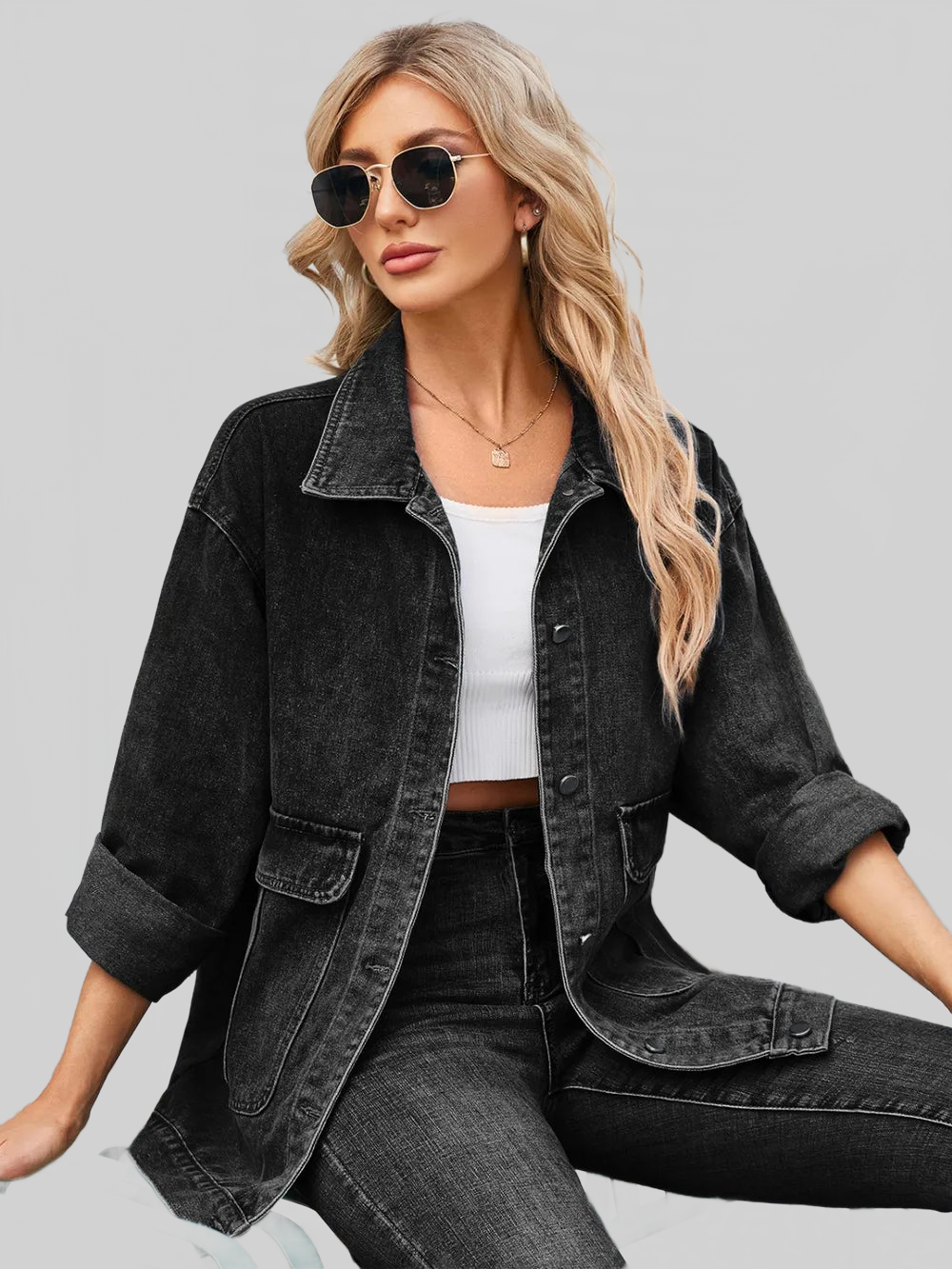 Button Up Long Sleeve Denim Jacket nicholesgifts