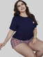 Plus Size Heart Graphic Top and Plaid Shorts Loungewear Set nicholesgifts