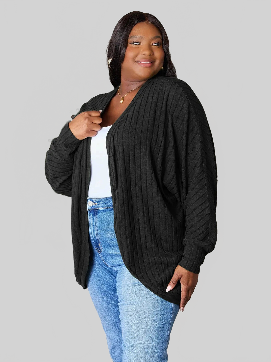Women Basic Bae Full Size Ribbed Cocoon Cardigan nicholesgifts