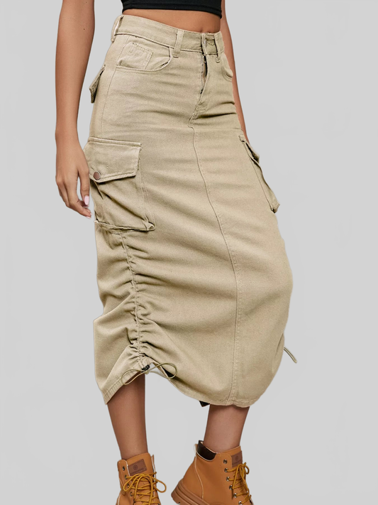 Women Ruched Cargo Midi Skirt nicholesgifts