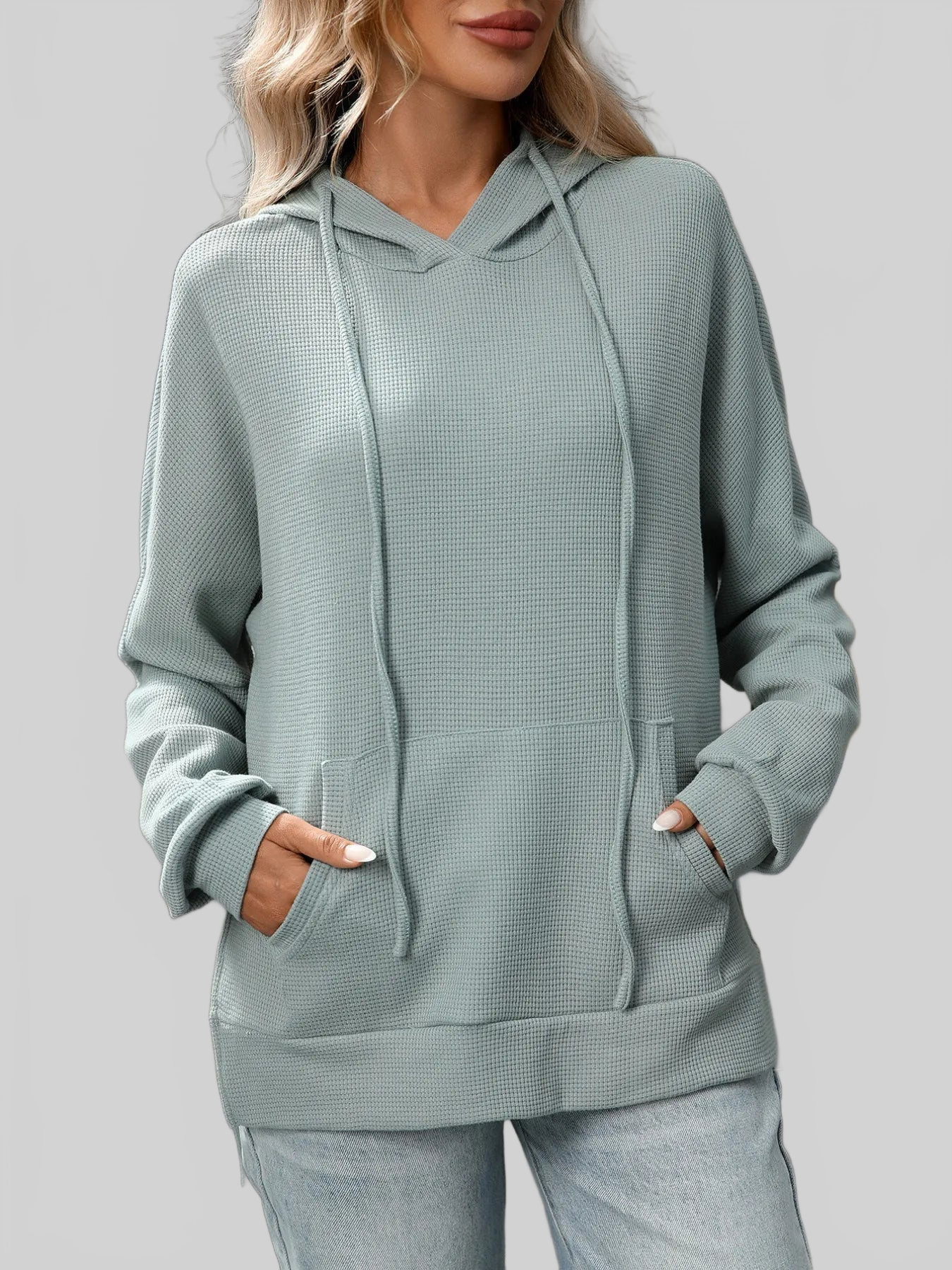 Textured Drawstring Long Sleeve Hoodie NicholesGifts