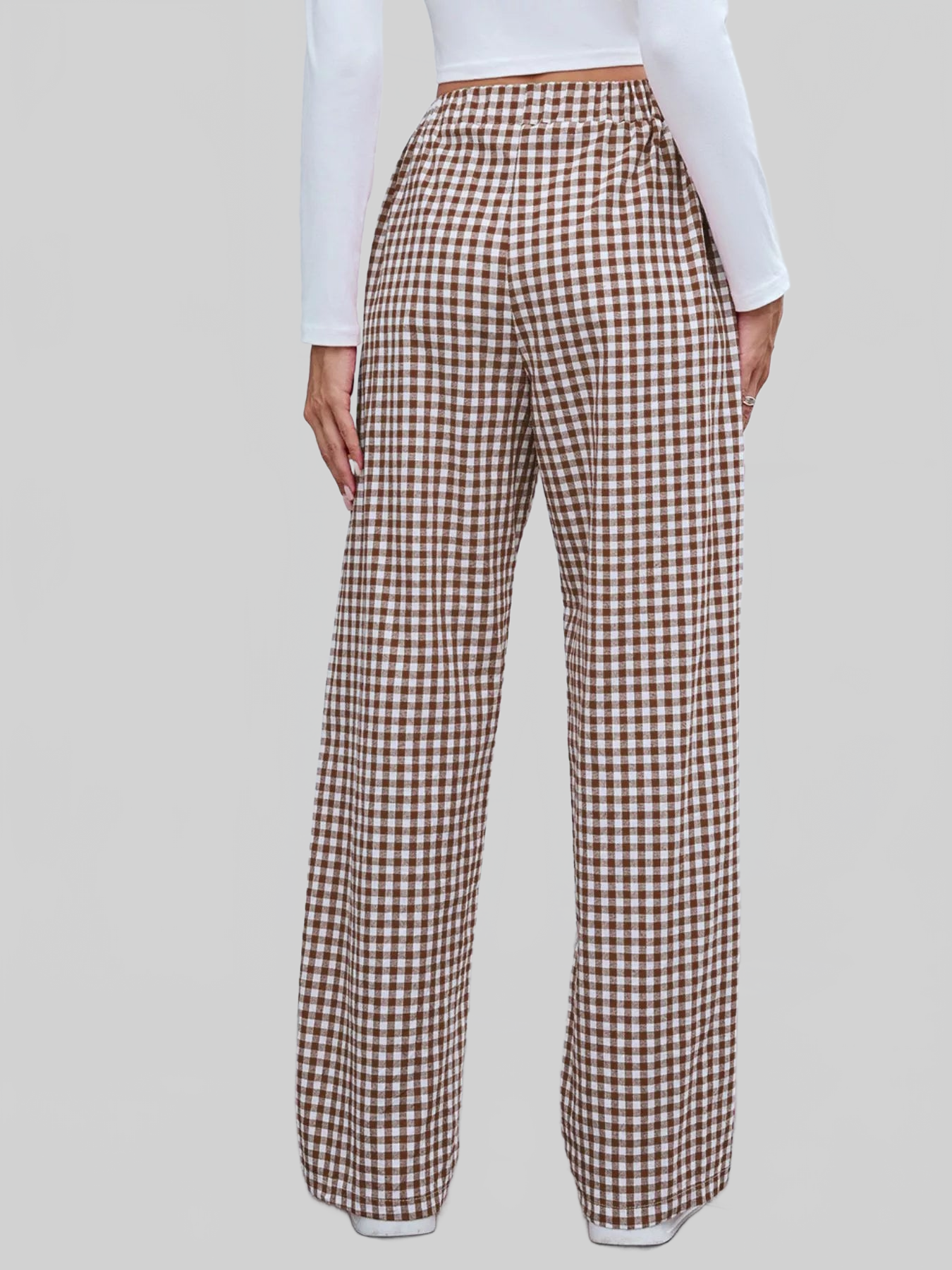Women Plaid Wide Leg Casual Pants nicholesgifts