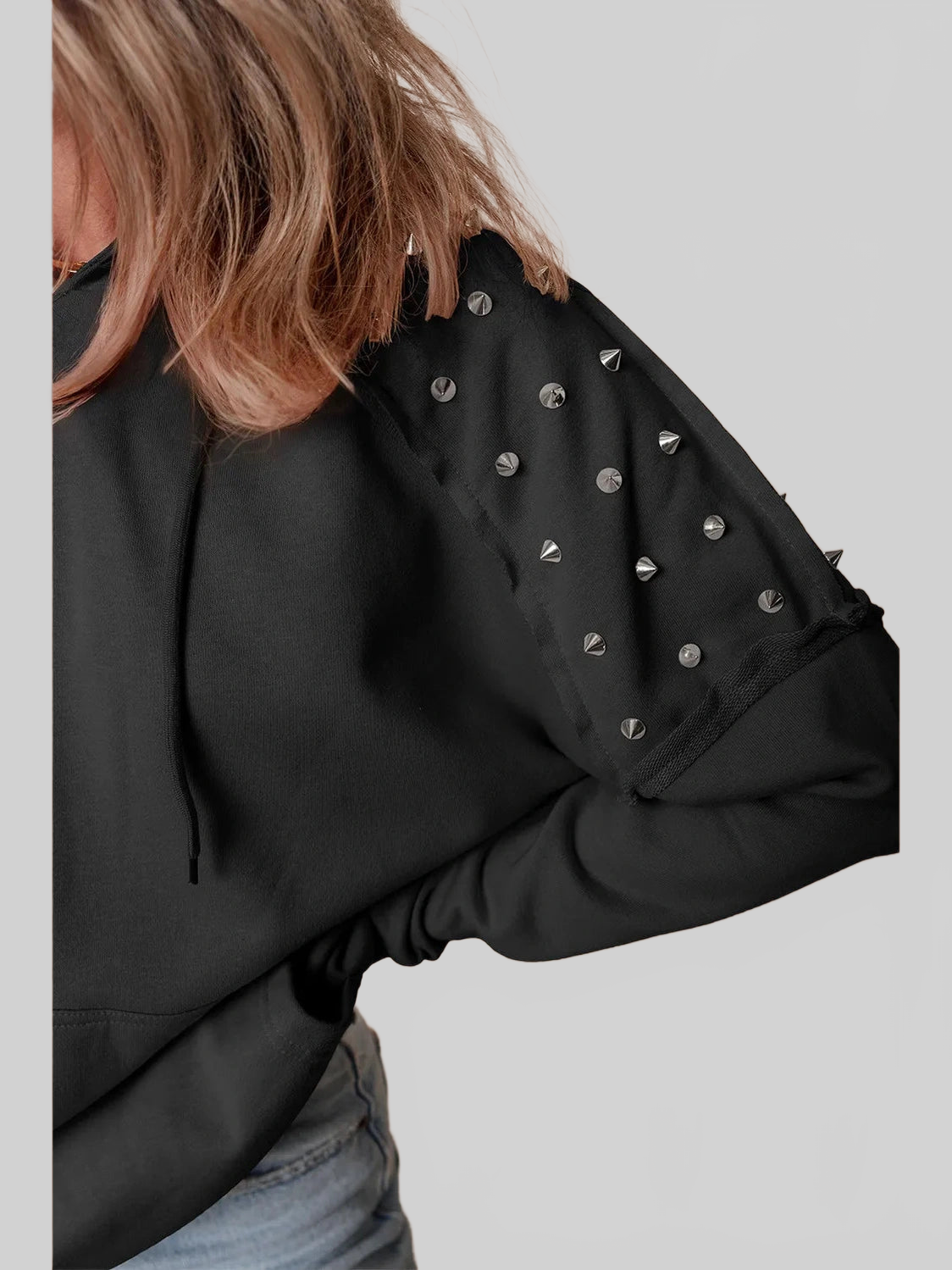 Rivet Drawstring Long Sleeve Hoodie NicholesGifts