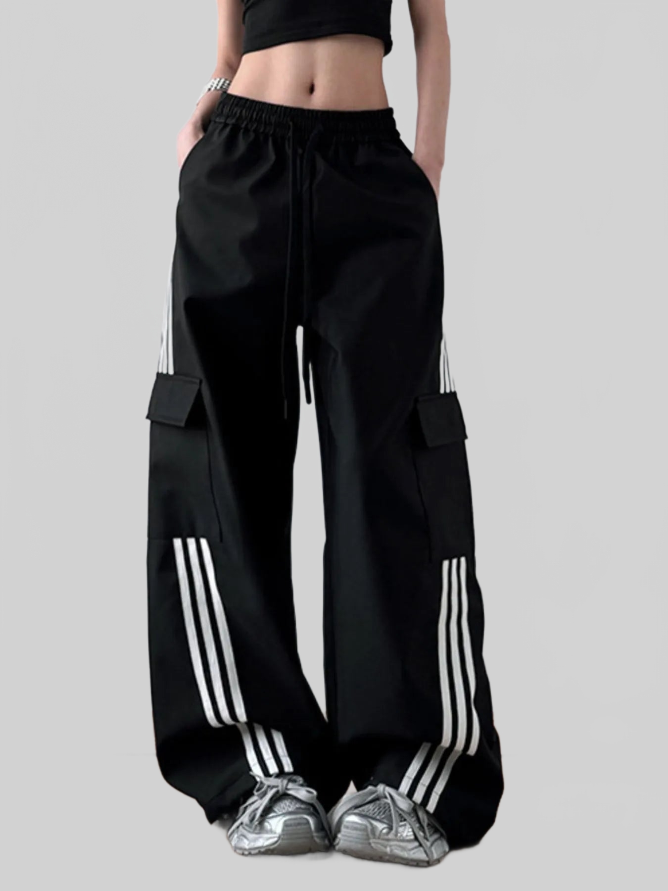 Women Striped Wide Leg Cargo Pants nicholesgifts