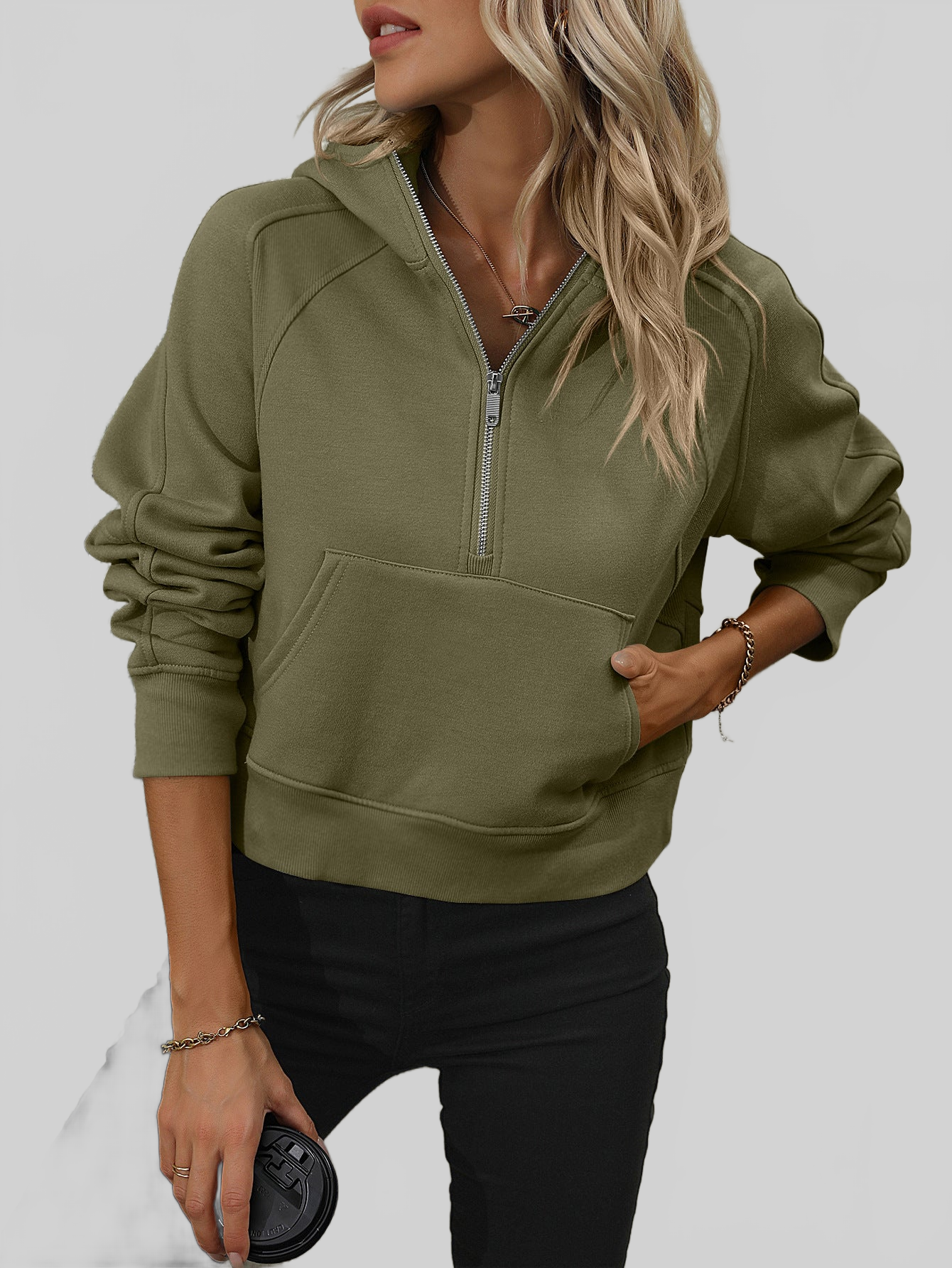 NicholesGifts Women Mandy Zip-Up Raglan Sleeve Hoodie with Pocket NicholesGifts