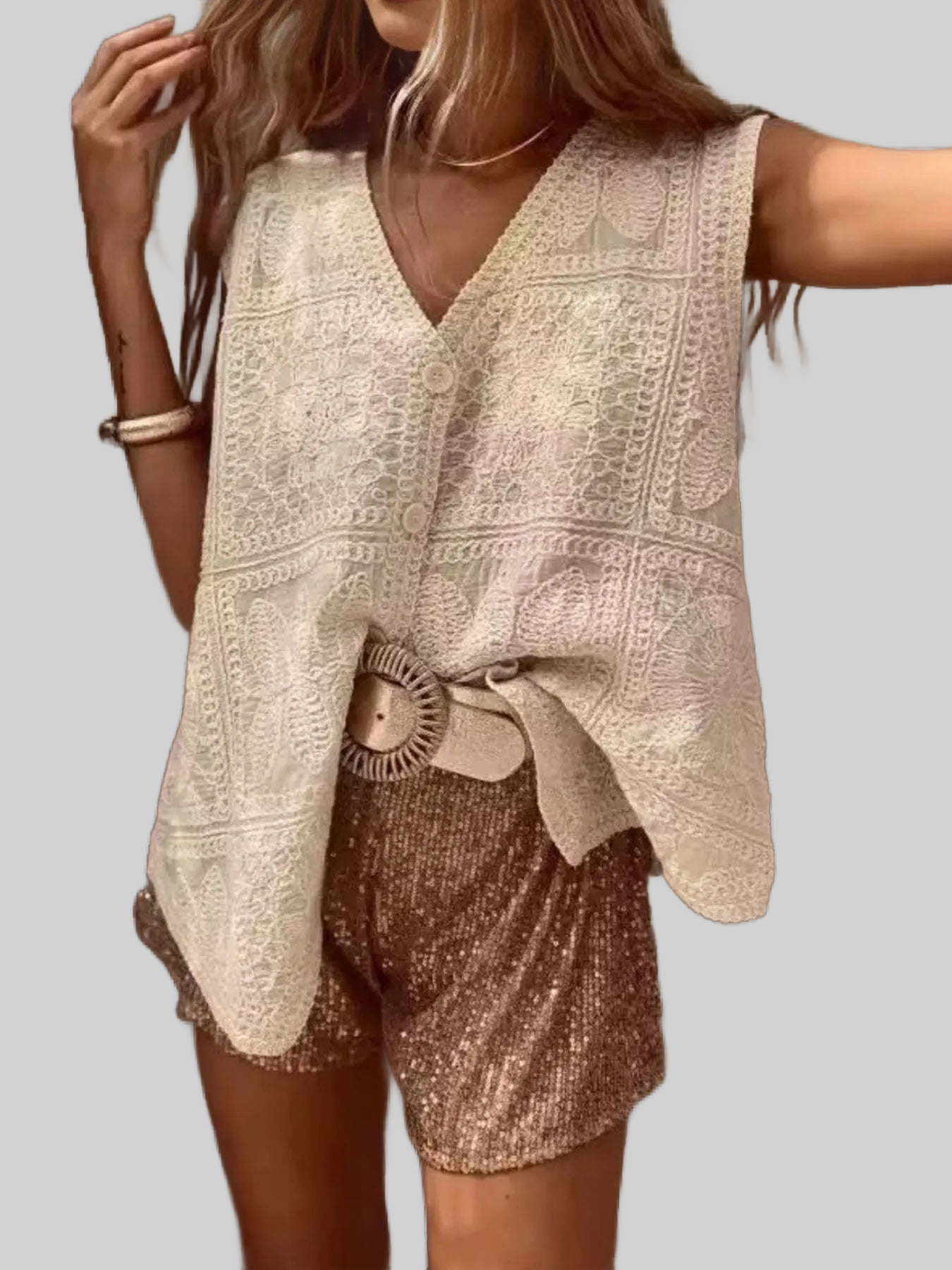 Crochet Lace V-Neck Vest nicholesgifts