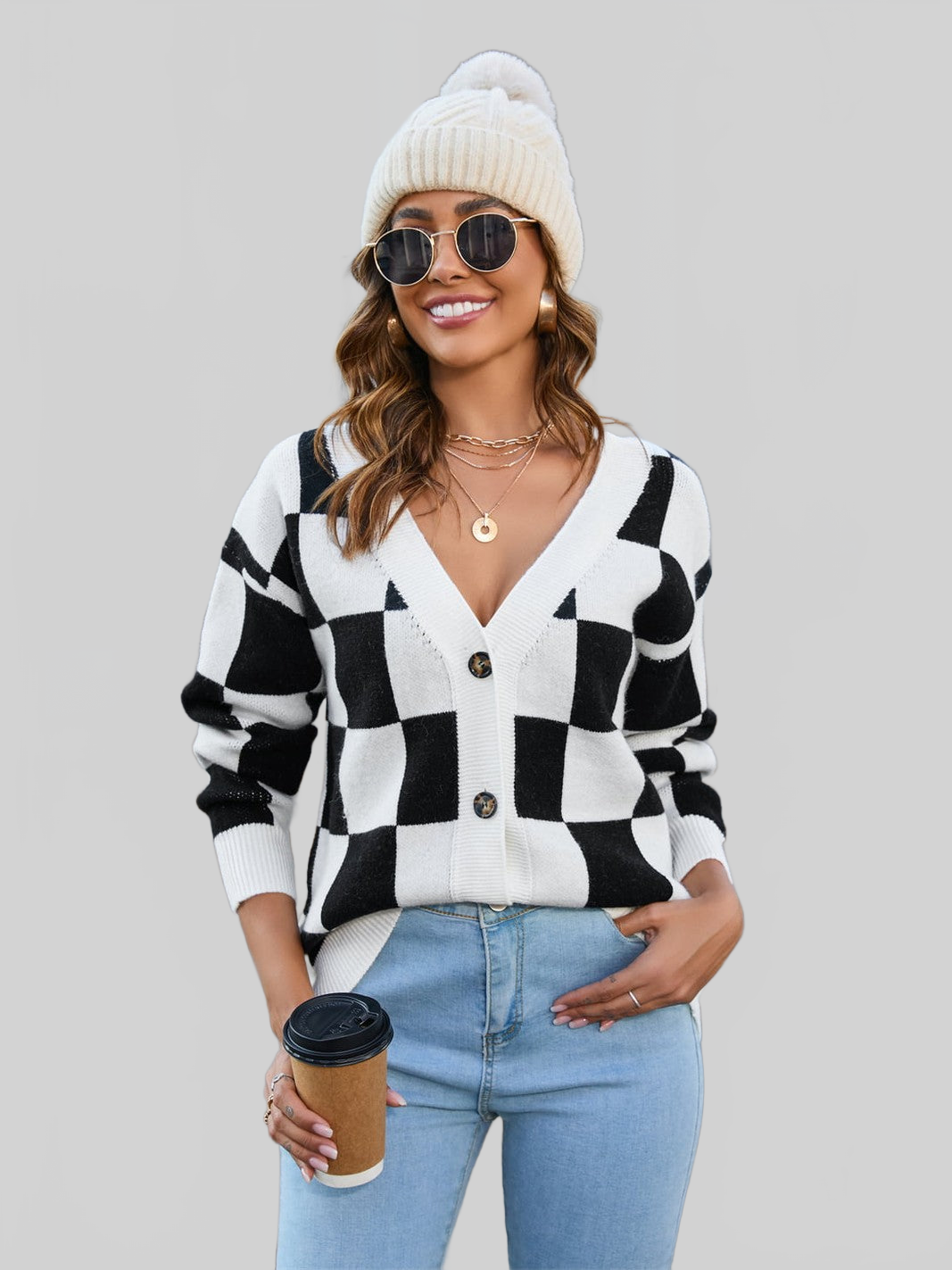Women Angel Wings Button-Up V-Neck Dropped Shoulder Cardigan nicholesgifts