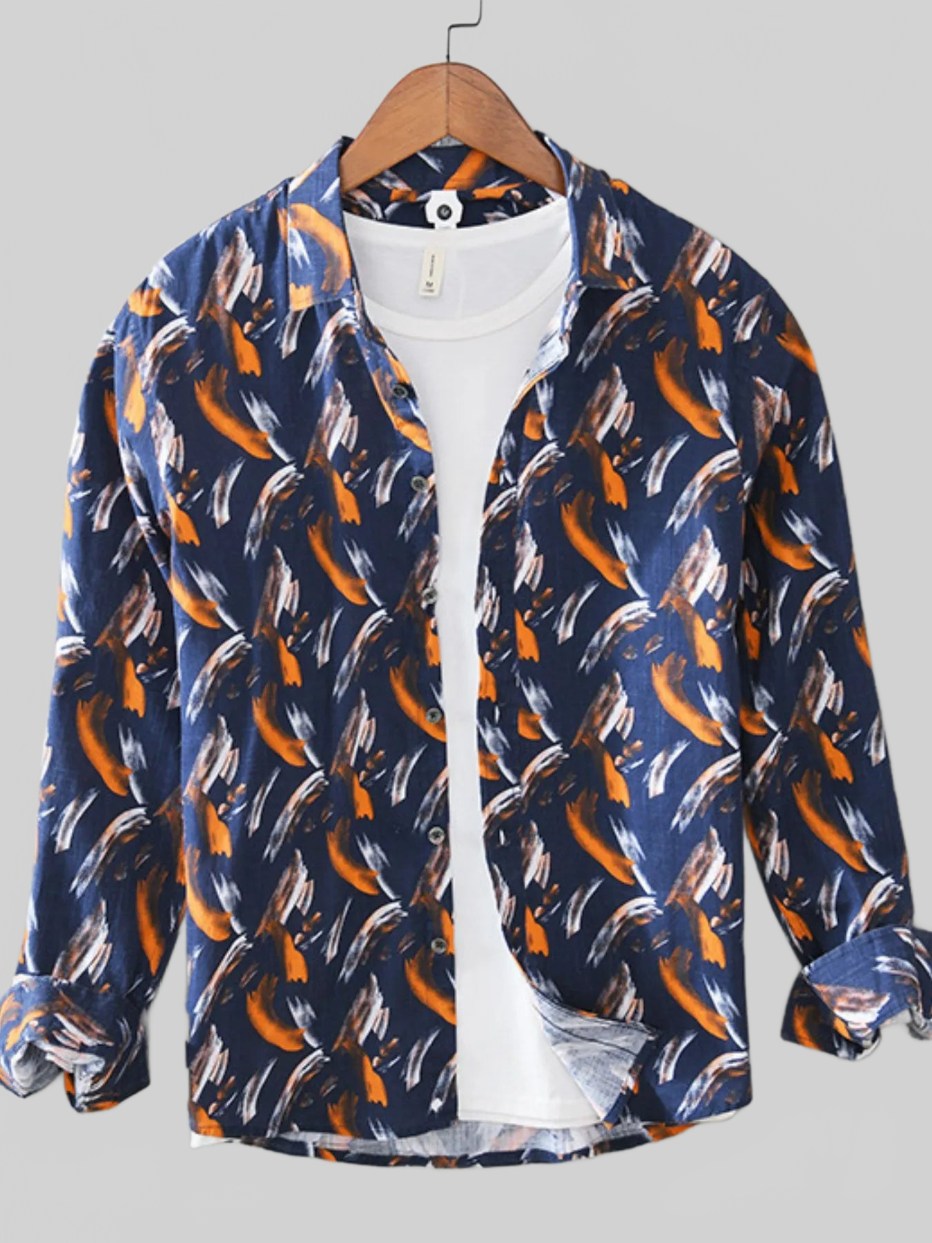Men's Plus Size Printed Button Up Long Sleeve Shirt nicholesgifts