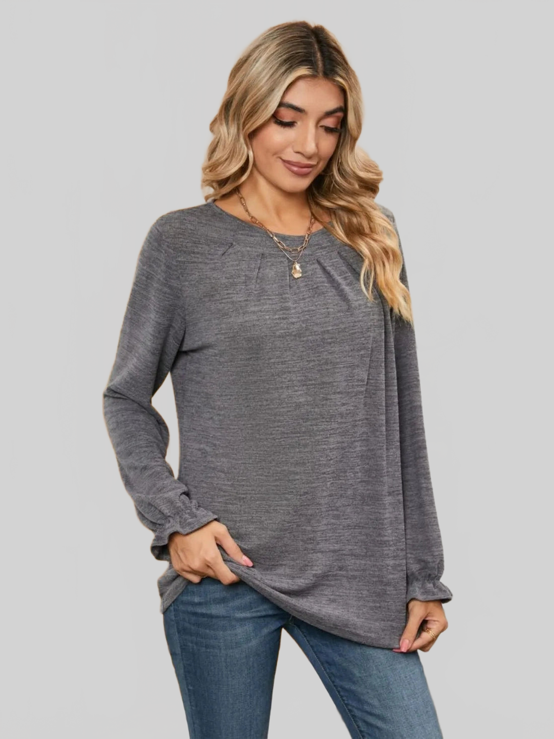 Ruched Round Neck Flounce Sleeve T-Shirt NicholesGifts
