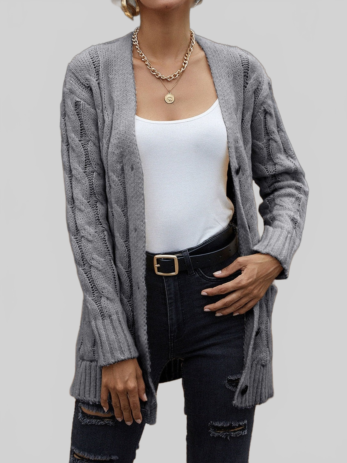 Women Cable-Knit Button Down Cardigan NicholesGifts