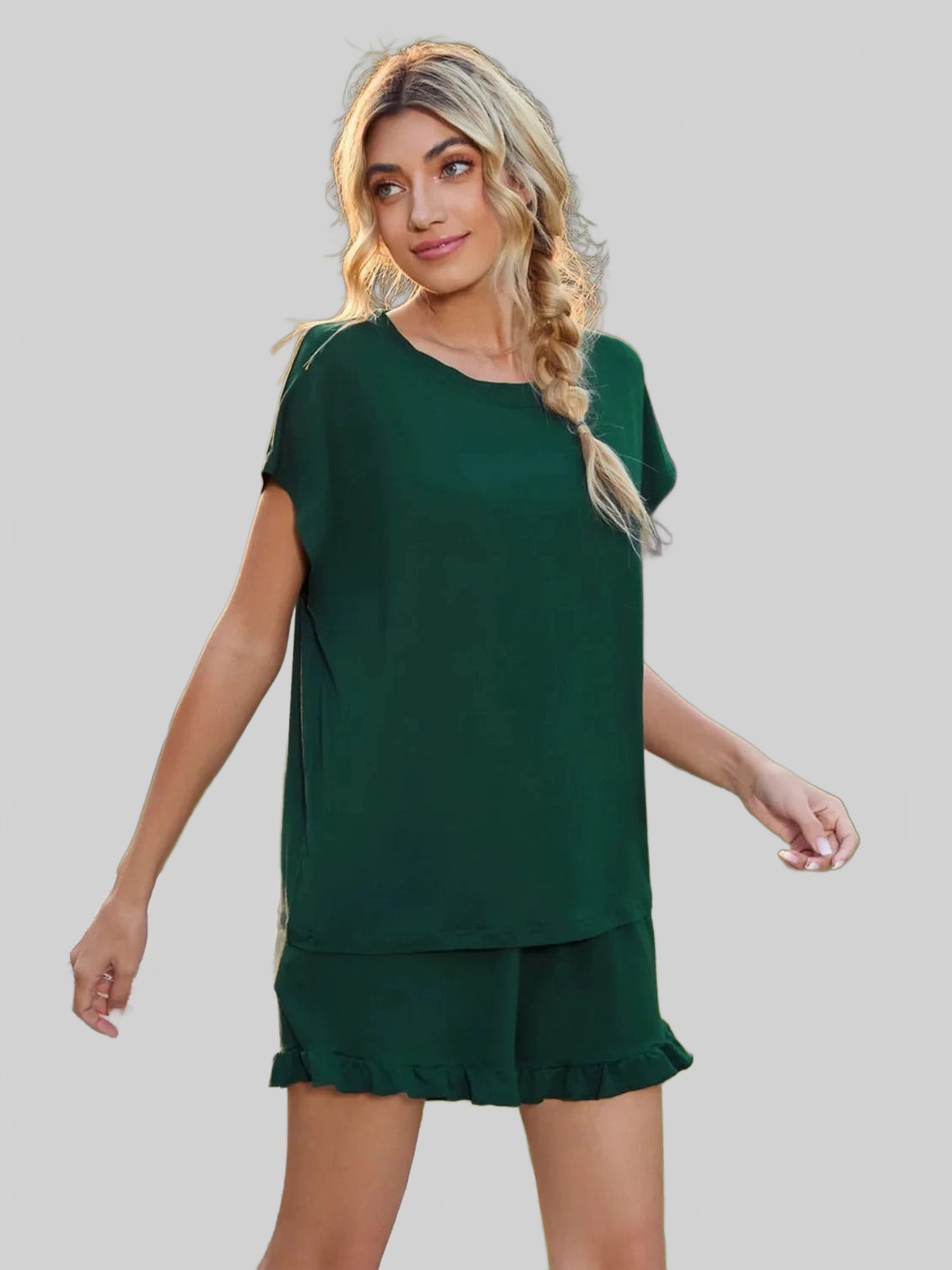 Round Neck Short Sleeve T-Shirt and Drawstring Shorts Lounge Set nicholesgifts