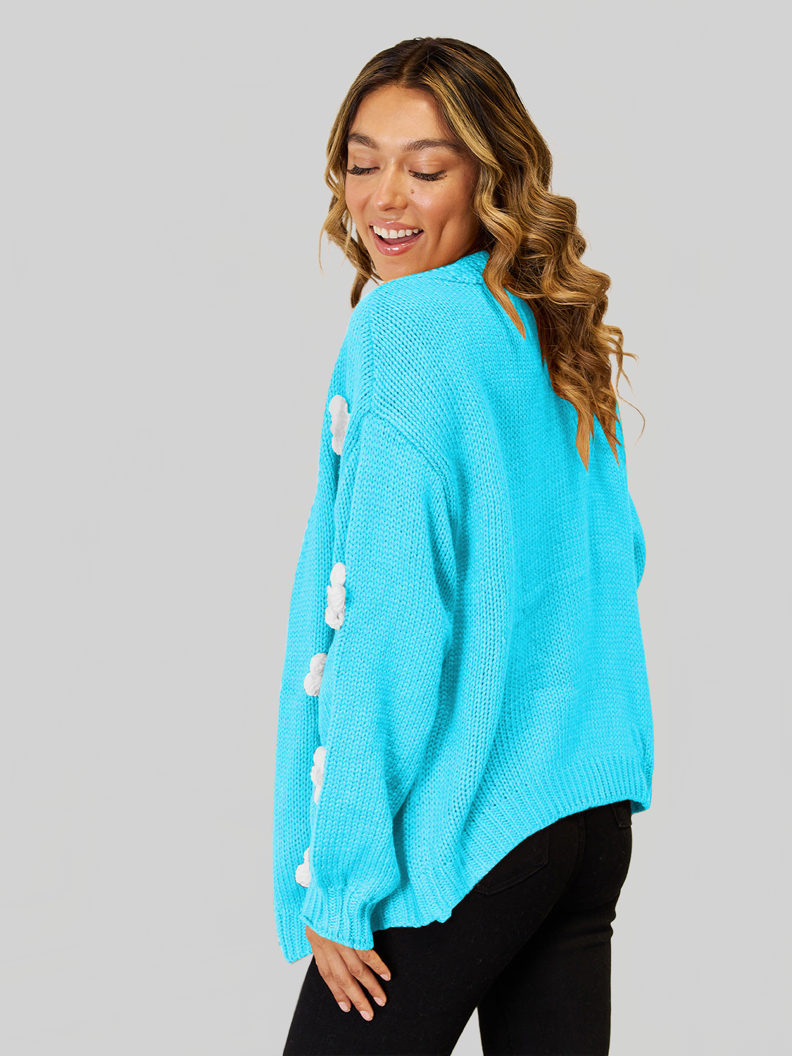 Women Angel Wings Flower Dropped Shoulder Open Front Cardigan nicholesgifts