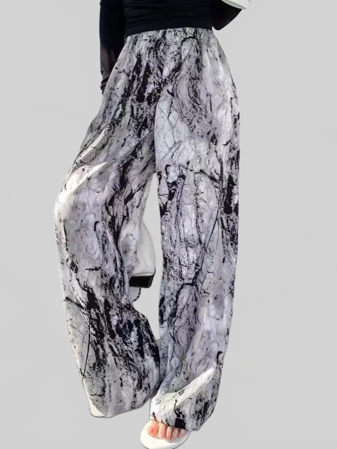 Women Abstract Print Wide Leg Pants nicholesgifts