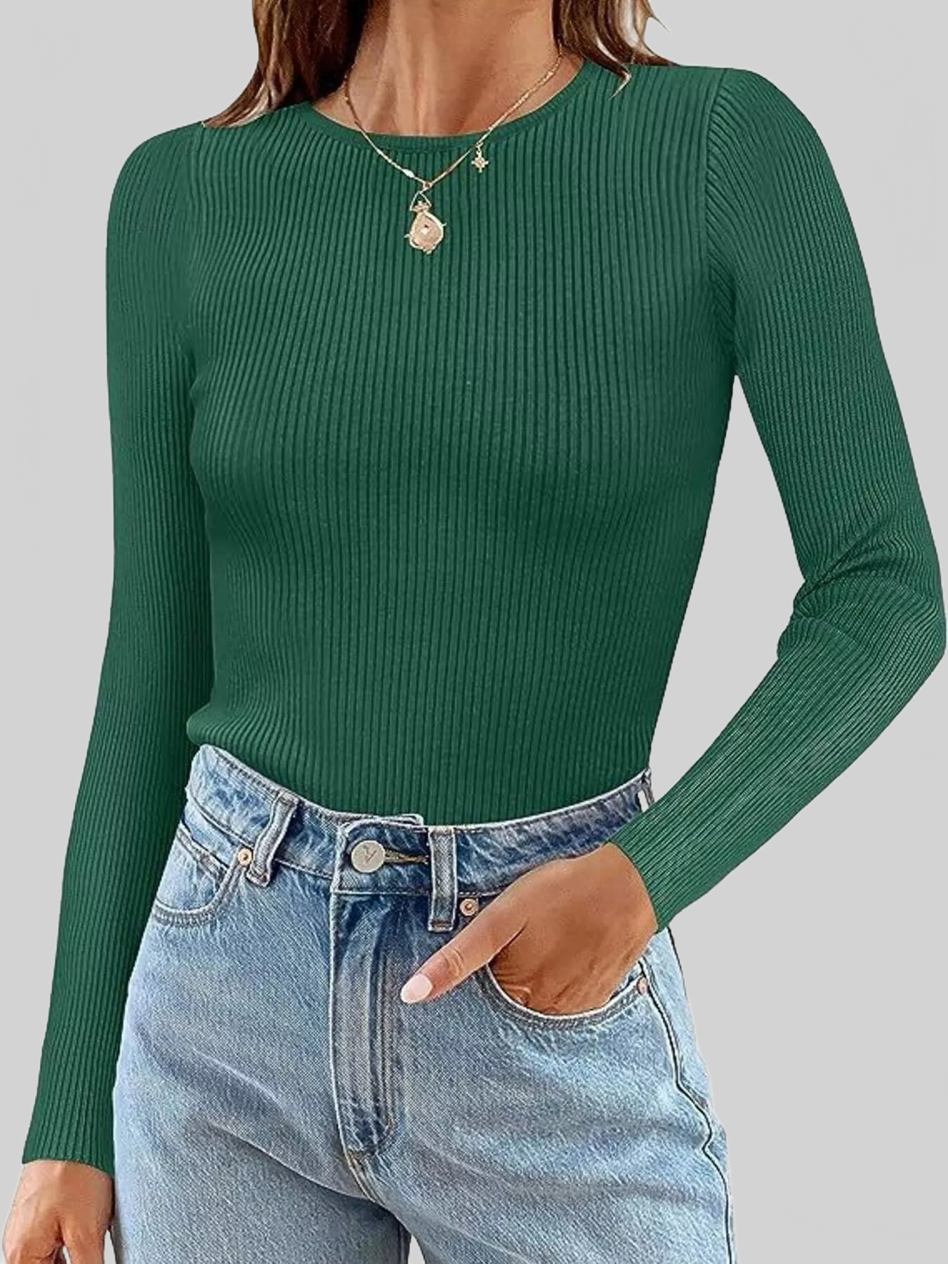 Ribbed Knit Slim Fit Long Sleeve T-Shirt nicholesgifts