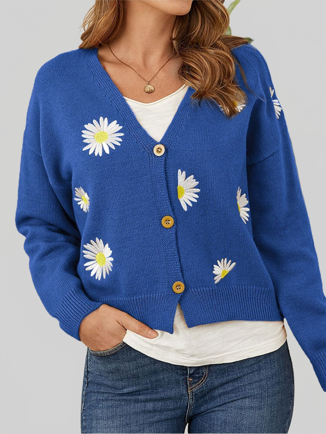 Women Flower Button Front Dropped Shoulder Cardigan NicholesGifts