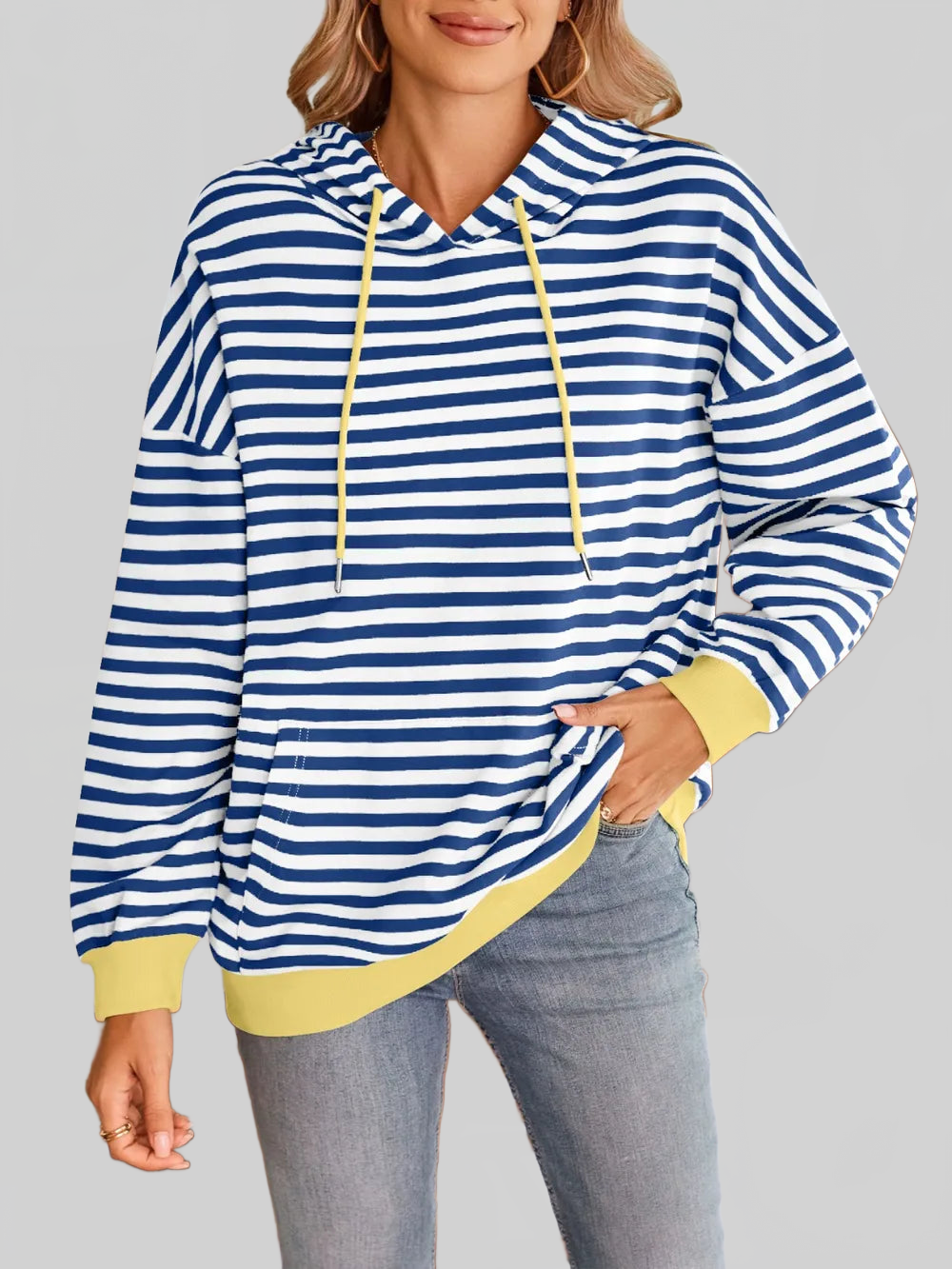 Lovelet Drawstring Striped Long Sleeve Hoodie NicholesGifts