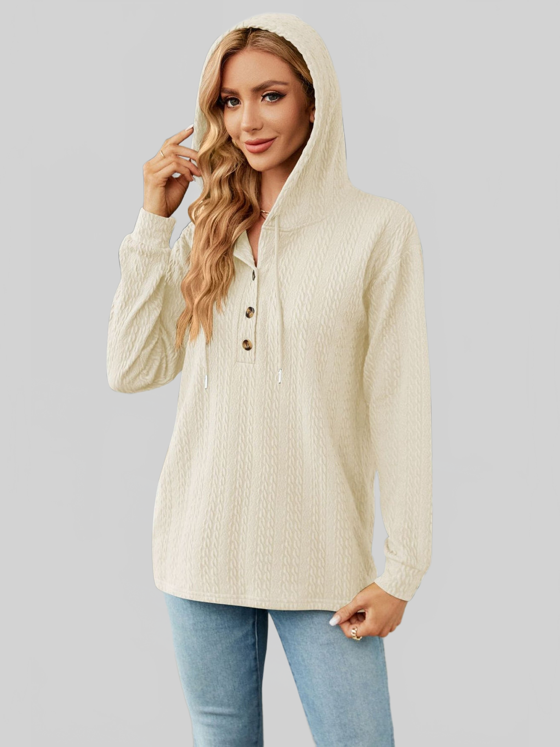 NicholesGifts Women Cable-Knit Long Sleeve Hoodie NicholesGifts