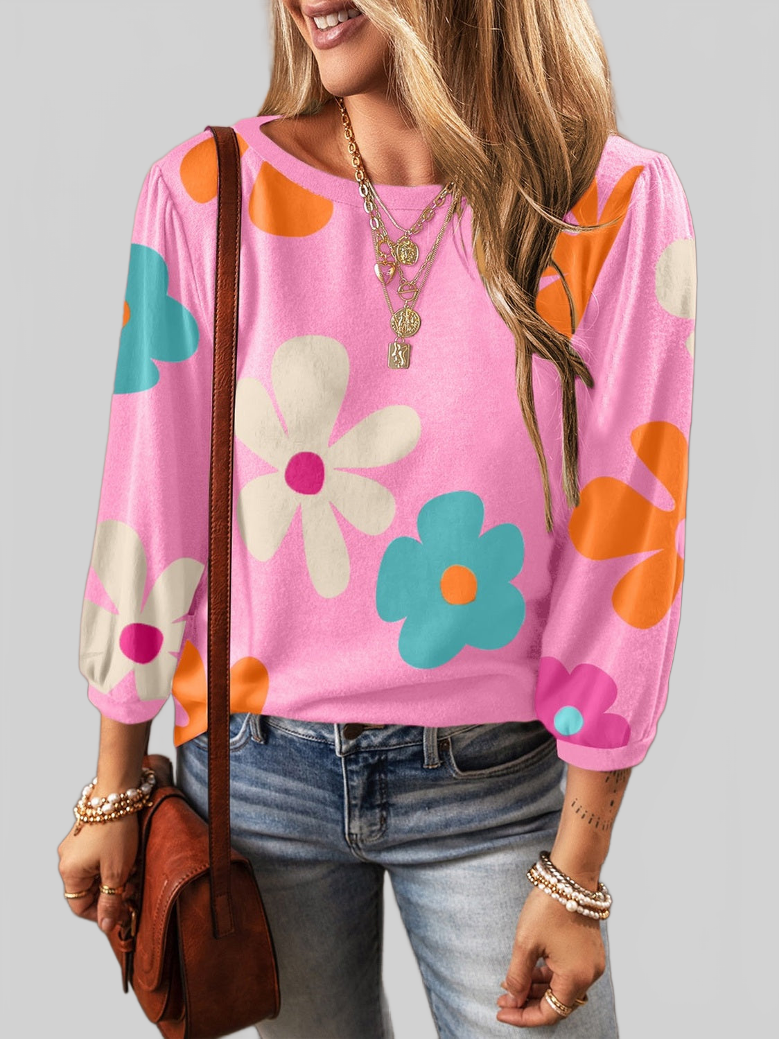 Women Printed Round Neck Long Sleeve Top NicholesGifts