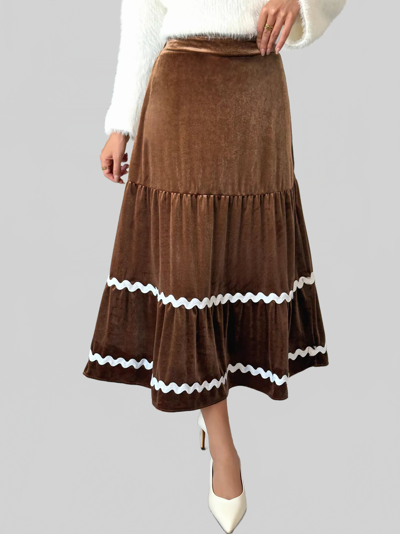 Women Velvet Tiered Midi Skirt nicholesgifts