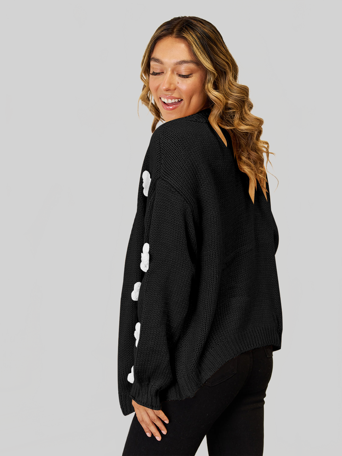 Women Angel Wings Flower Dropped Shoulder Open Front Cardigan nicholesgifts