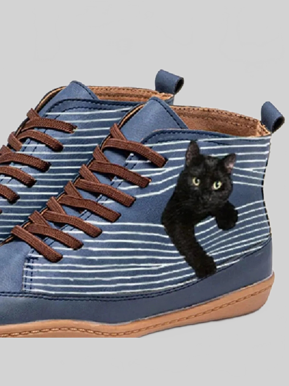 Women Cat Print Striped Ankle Sneakers NicholesGifts