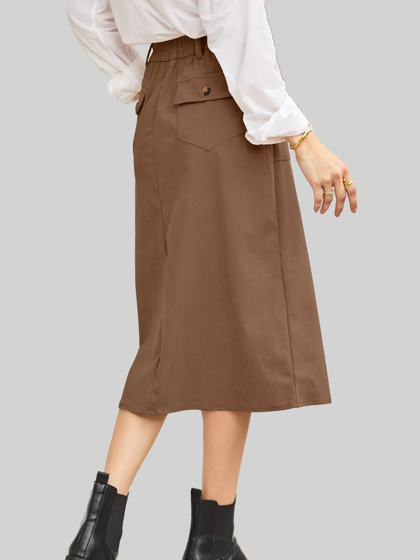 Women Front Slit Shift High Waist Midi Skirt nicholesgifts