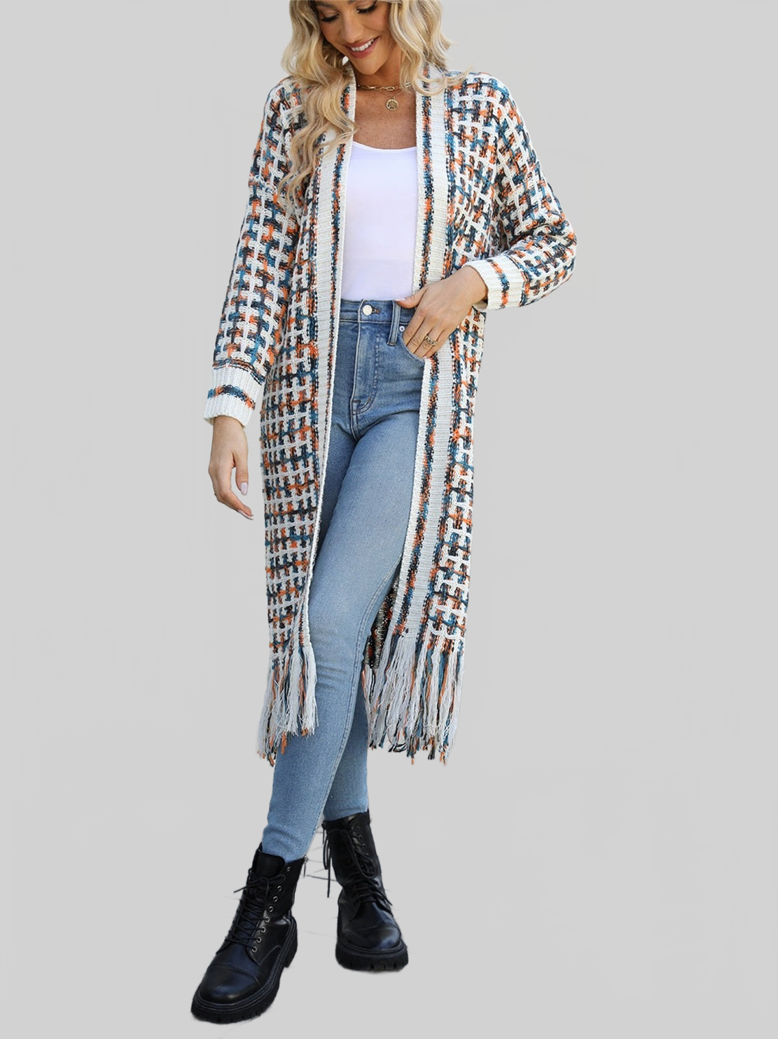 Women Open Front Fringe Hem Cardigan Sweater nicholesgifts