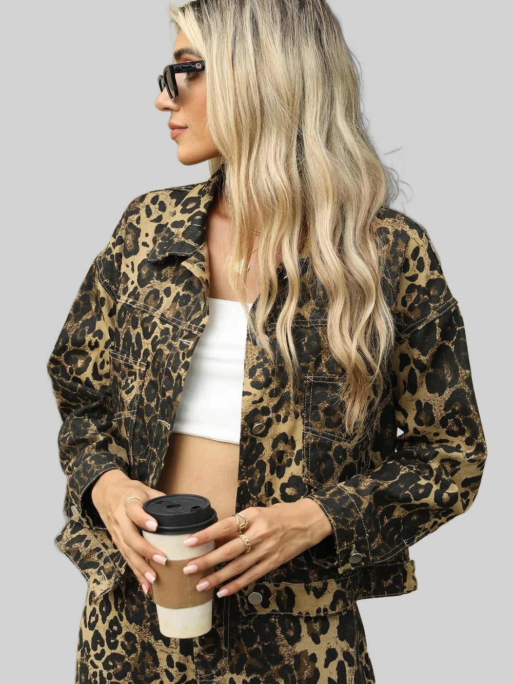 Pocketed Leopard Long Sleeve Denim Jacket nicholesgifts