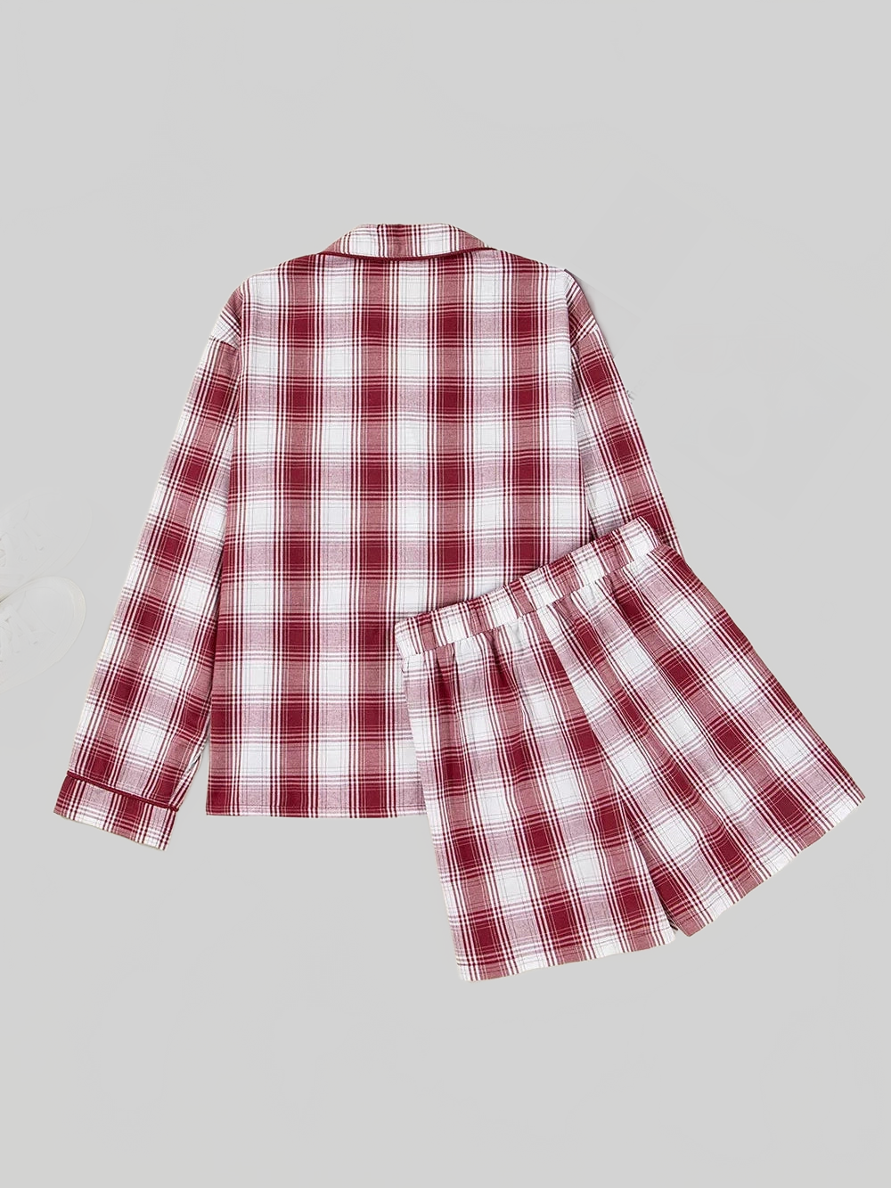 Plaid Long Sleeve Shirt and Drawstring Shorts Lounge Set nicholesgifts