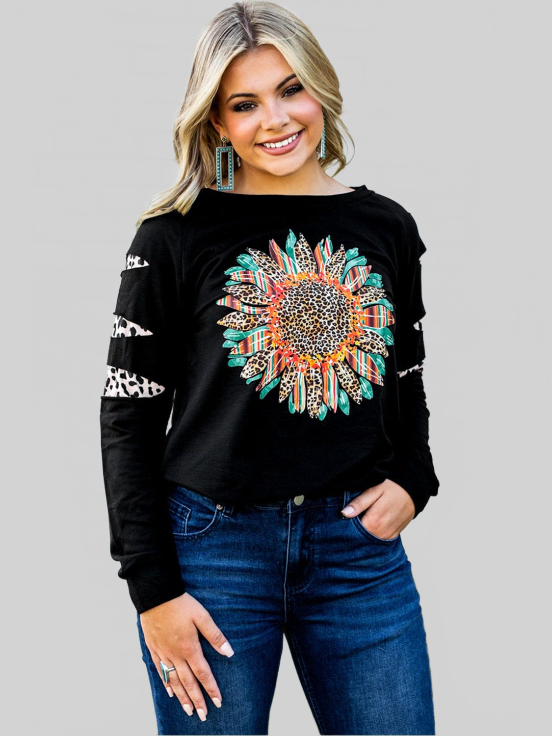 Women Graphic Leopard Patch Sweatshirt NicholesGifts