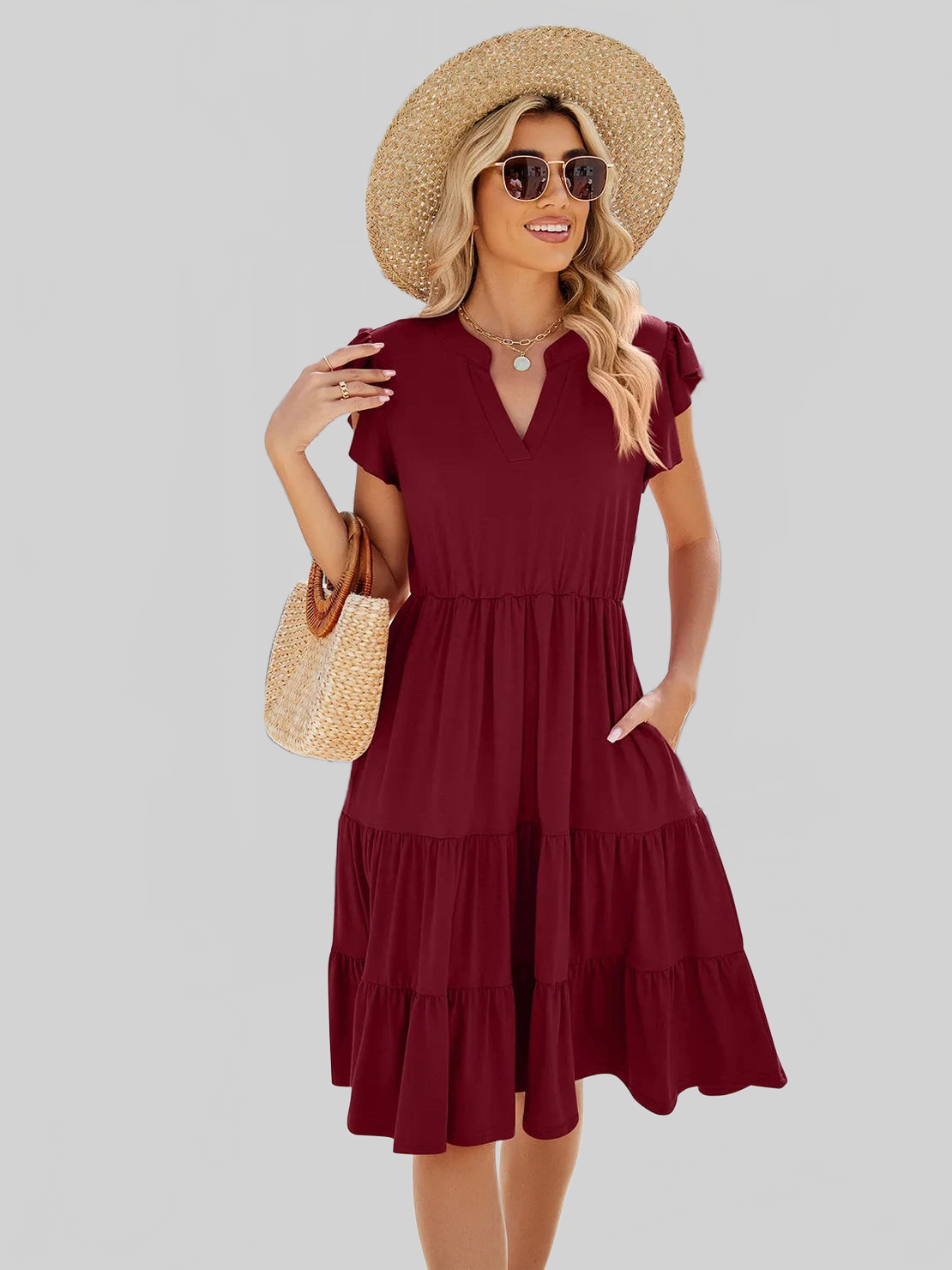 Ruched Notched Cap Sleeve Dress nicholesgifts