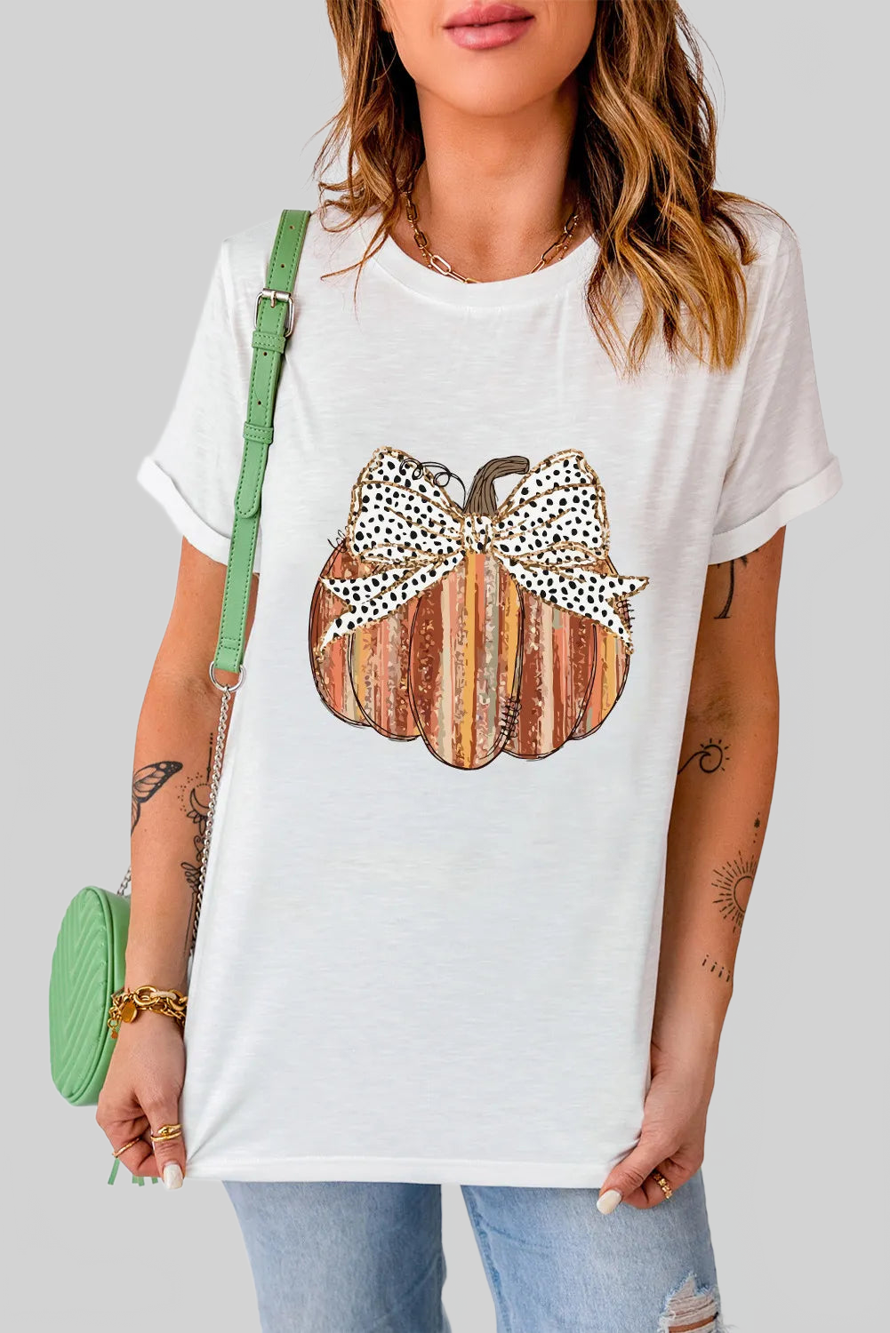 Full Size Pumpkin Round Neck Short Sleeve T-Shirt nicholesgifts