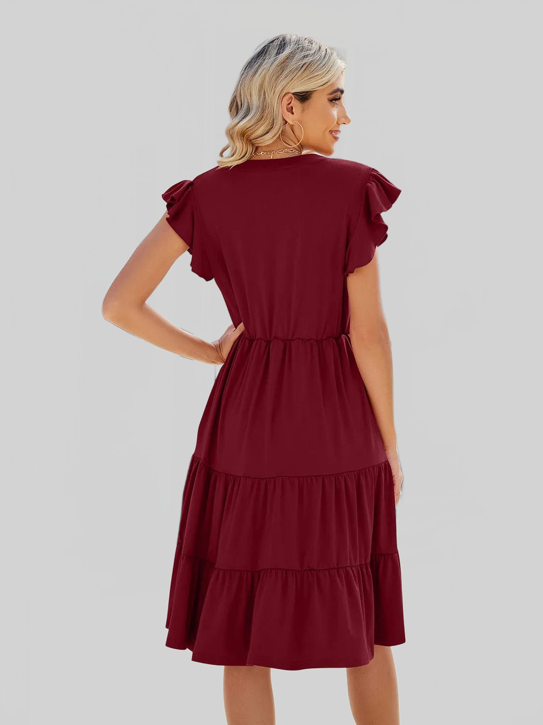 Ruched Notched Cap Sleeve Dress nicholesgifts