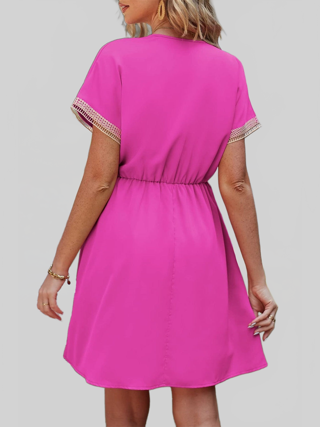 Women Tassel V-Neck Short Sleeve Summer Dress nicholesgifts