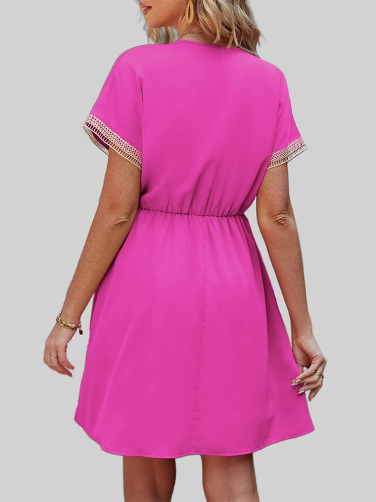 Women Tassel V-Neck Short Sleeve Summer Dress nicholesgifts
