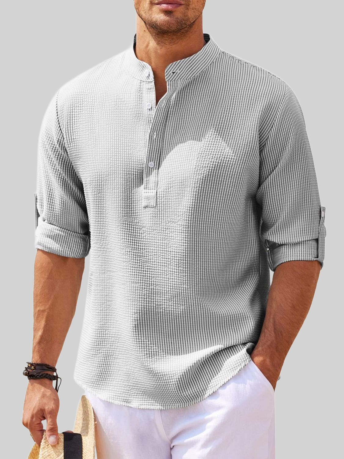 Men's Full Size Half Button Long Sleeve Shirt nicholesgifts