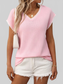 Women Contrast Trim V-Neck Short Sleeve Knit Top nicholesgifts