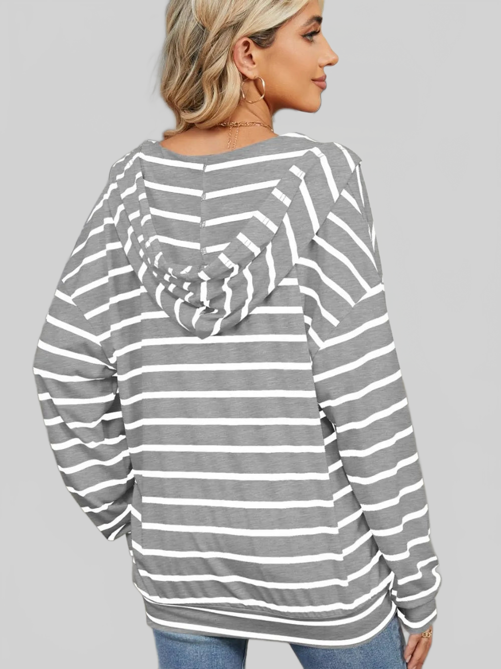 Drawstring Striped Long Sleeve Hoodie NicholesGifts