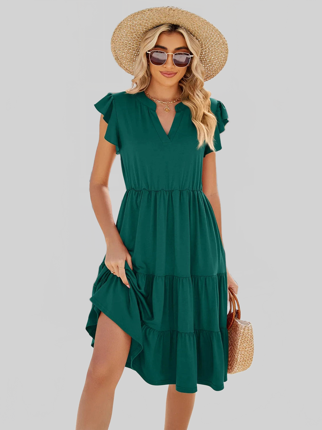 Ruched Notched Cap Sleeve Dress nicholesgifts